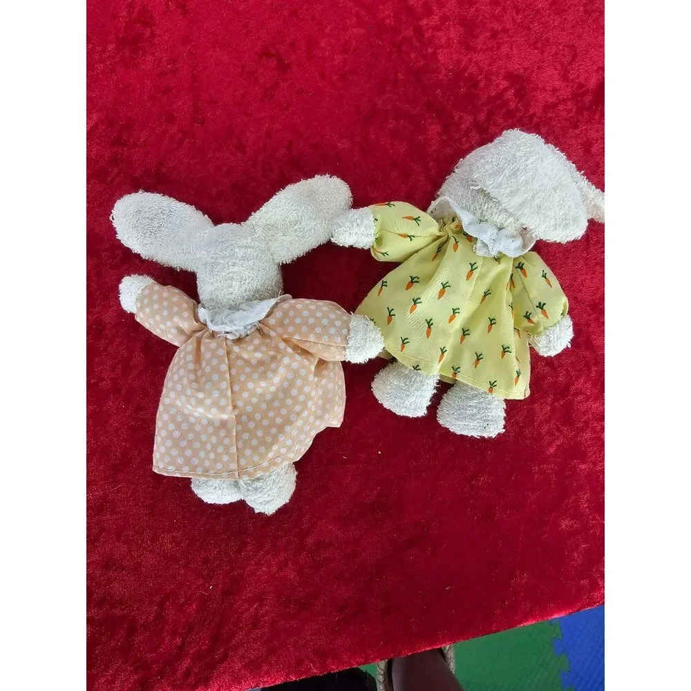 Vintage White Bunny Rabbit Dolls Floppy Ears Stuffed Plush With‎ Clothes